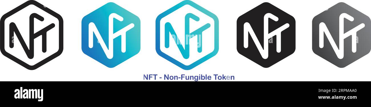 Dieses originale NFT-Logo-Design verkörpert das Wesen der NFT-Technologie und des Brandings. Es verkörpert die einzigartigen Eigenschaften von nicht fungiblen Tokens, die darstellen Stock Vektor