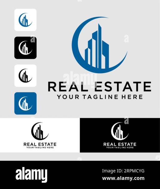 Immobilien Logo Design Gebäude, Haus, Architekt, Haus, Bau, Property Real Estate Brand Identity Template with Real Estate Icon Design Vol Stock Vektor