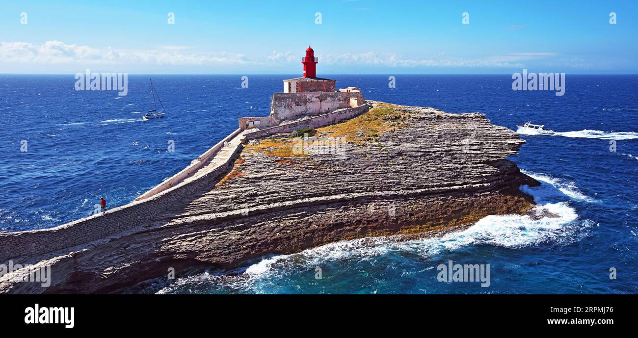 Leuchtturm Madonetta am Eingang des Hafens, Frankreich, Korsika, Bonifacio Stockfoto