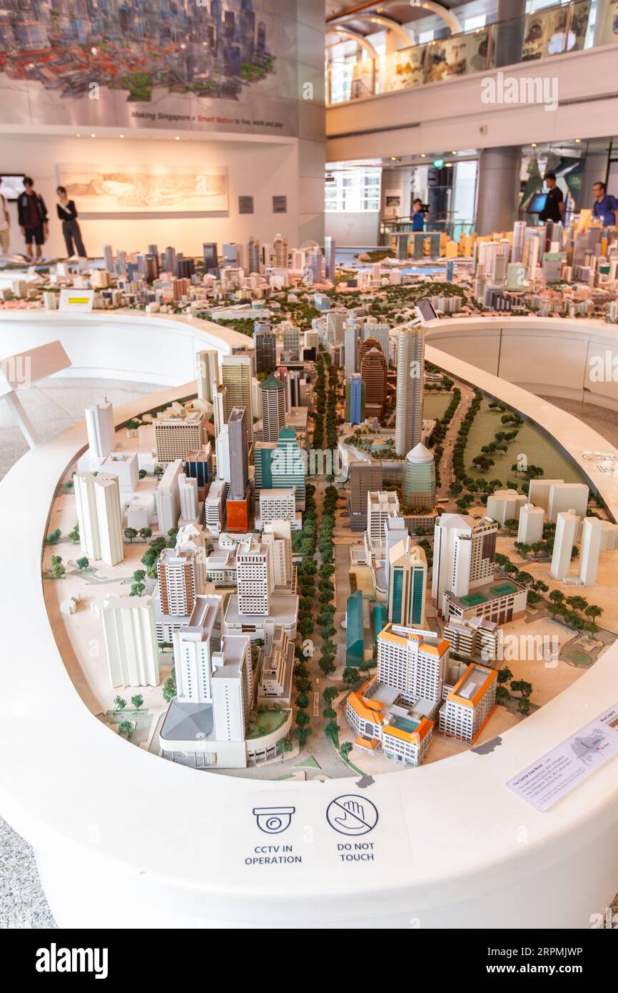 3D-Sandmodelltabelle der städtischen Planungsinfrastruktur in Singapur im Detail. Stockfoto