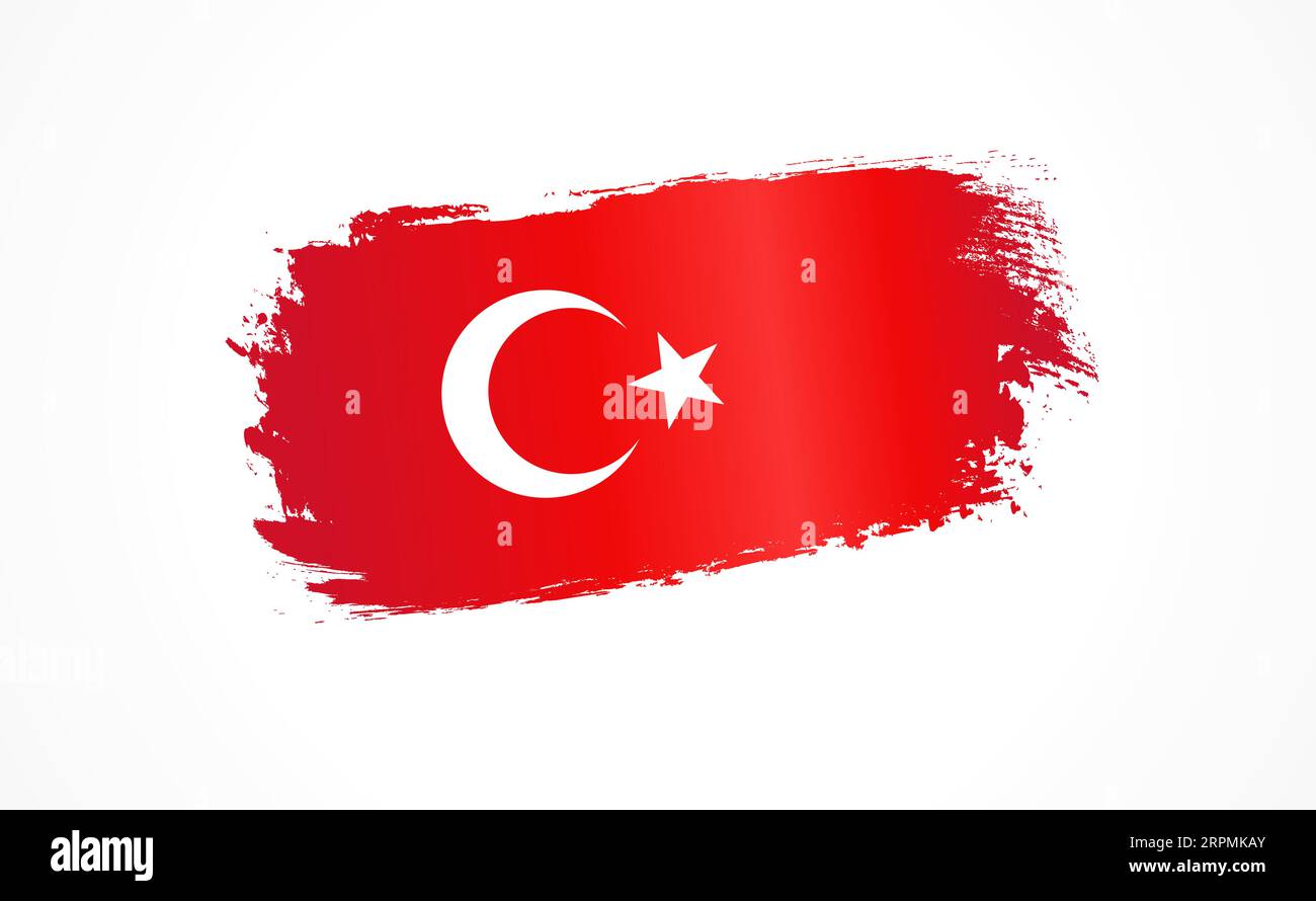 Türkische Flagge in strukturiertem Pinselstrich. Patriotische Landflagge isoliert auf weißem Hintergrund für den Tag der Republik Türkei, Oktober 29. Vektorbanner Stock Vektor
