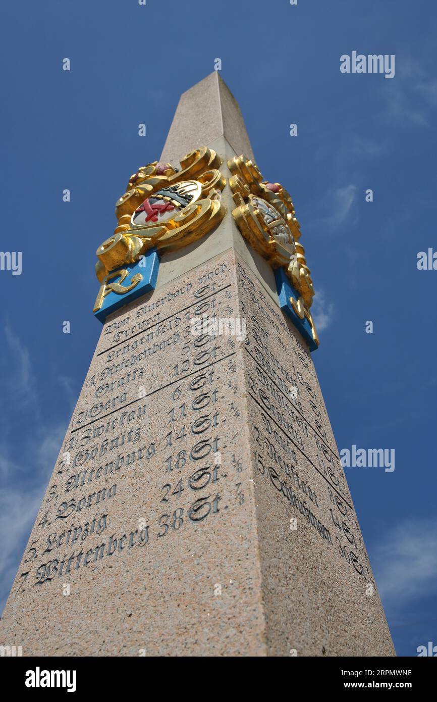 Kursächsische Postmeile, Kursächsisch, Meilenstein, Obelisk, Postfernpostsäule, Postsäule, Sachsen, Säule, Stele, Kursachsen Stockfoto