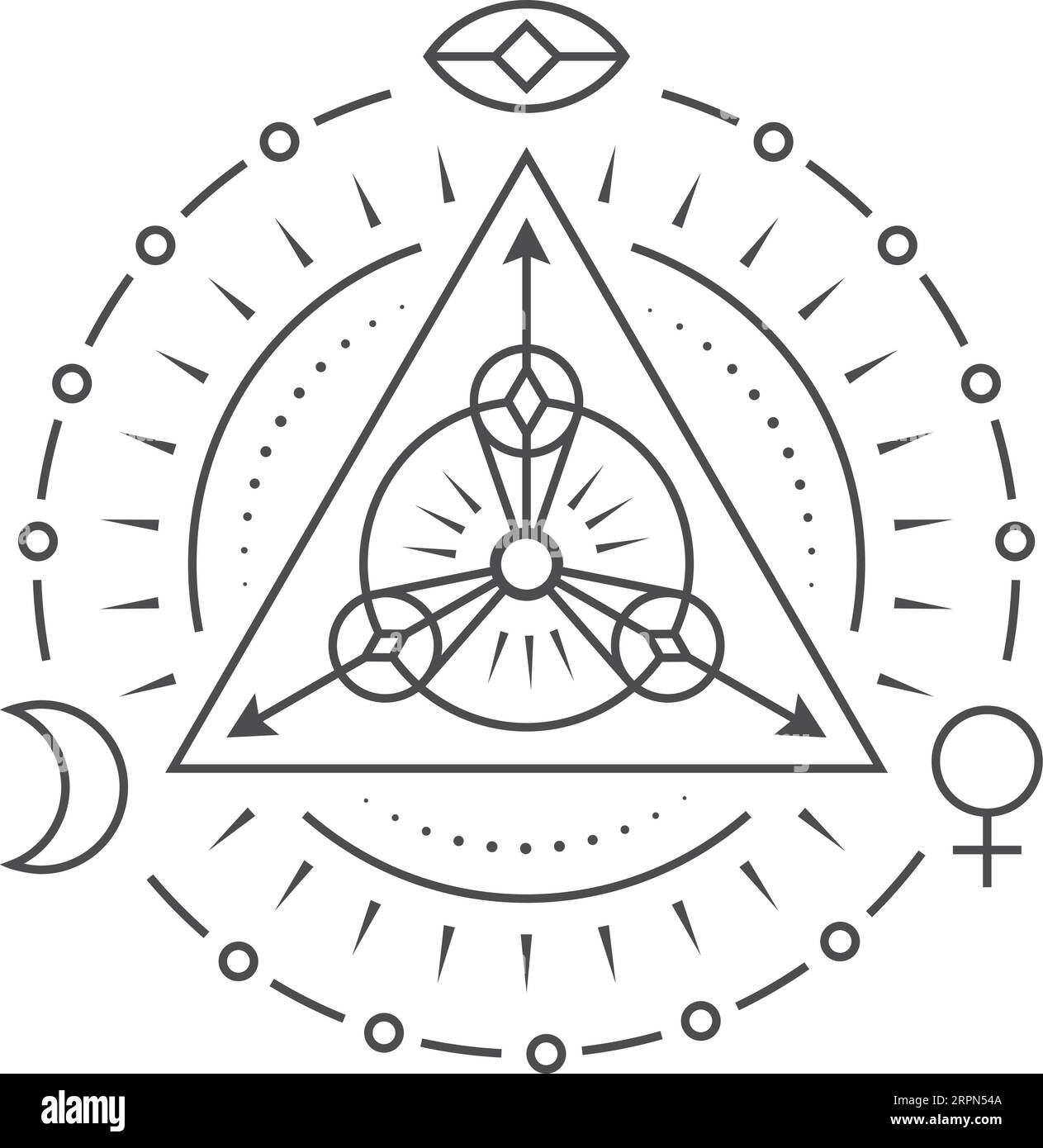 Symbol für heilige Geometrie. Dunkles magisches Ritualelement Stock Vektor