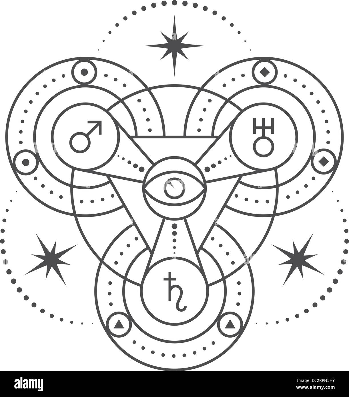 Okkultes Symbol mit astrologischen Zeichen. Ritualzauber-Ikone Stock Vektor