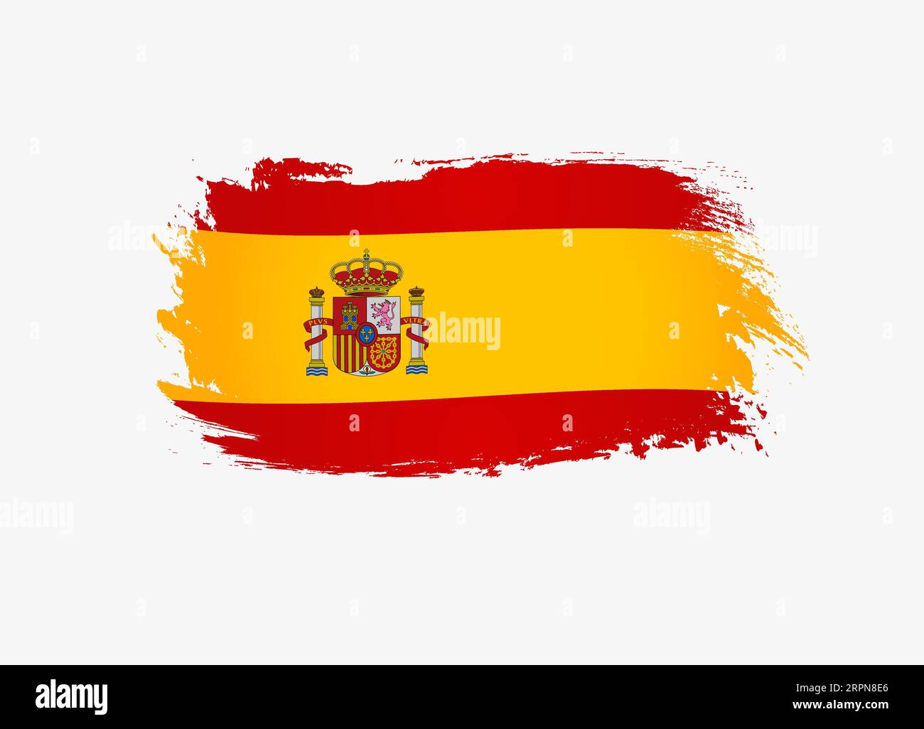 Spanische Grunge-Flagge aus strukturiertem Pinselstrich. Patriotische Landflagge isoliert auf weißem Hintergrund. Nationalfeiertag Spaniens, Banner am 12. Oktober. Vektor Stock Vektor