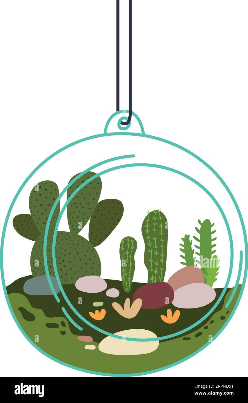 Hyggensukkulent in der Glaskugel. Grüne Hausdekoration Stock Vektor