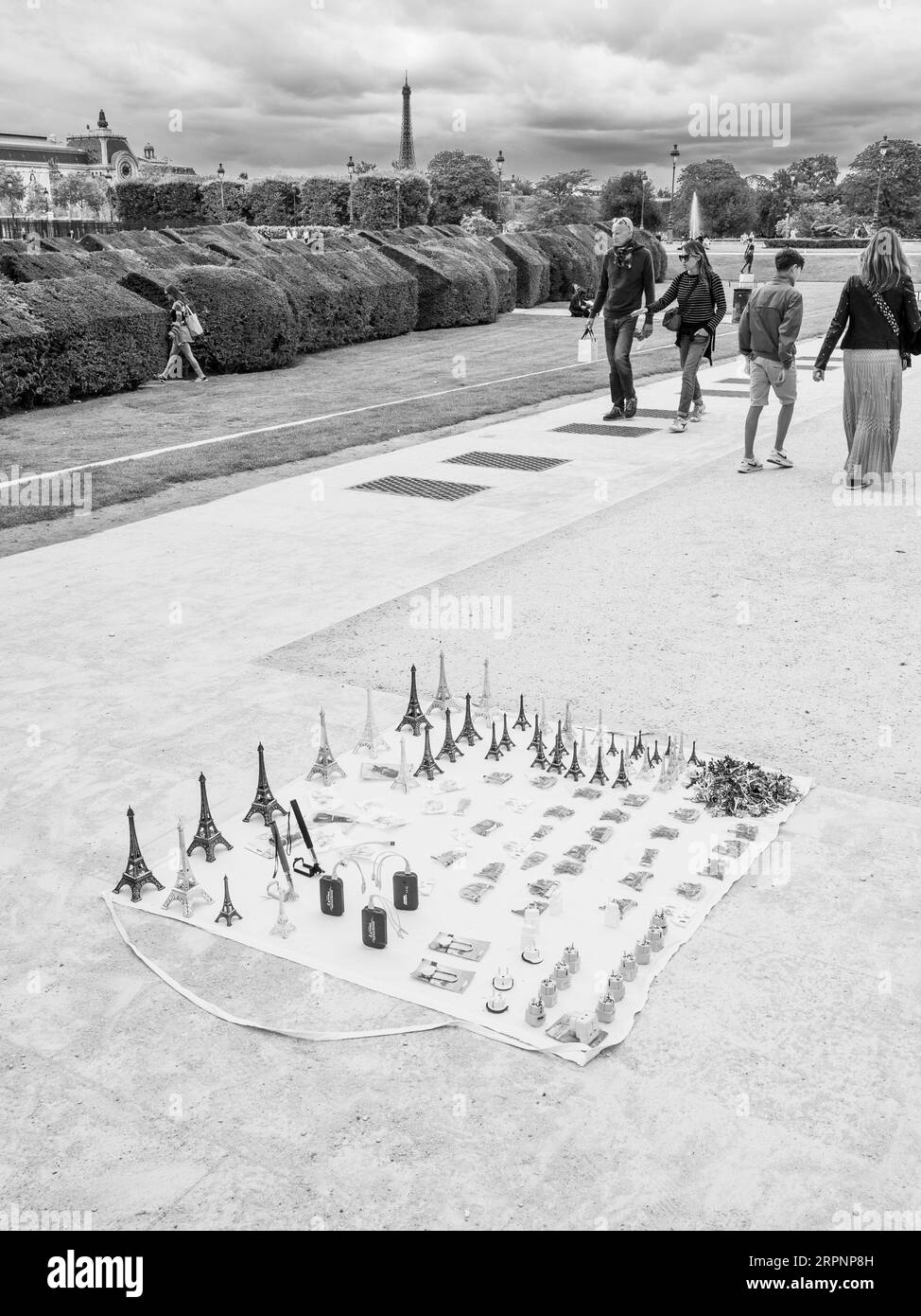 B&W Tuileries Garden, Jardin des Tuileries, Paris, Frankreich, Europa, EU. Stockfoto