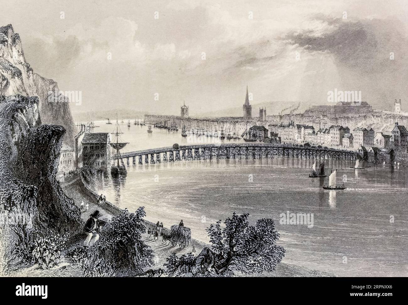 Waterford Steel-Kupferstich aus den Landschaften und Antiquitäten Irlands von Bartlett, W. H. (William Henry), 1809-1854, Illustrator.Band 2. London: George Virtue 1842 William Henry Bartlett (26. März 1809 – 13. September 1854) war ein britischer Künstler, der vor allem für seine zahlreichen Zeichnungen bekannt war, die in Stahlstiche geritzt wurden. Stockfoto