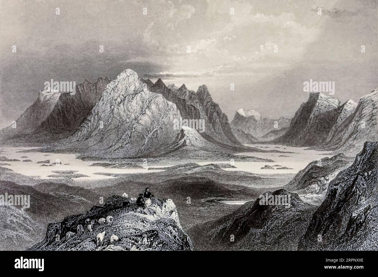 Stahlstich aus den Landschaften und Antiquitäten Irlands von Bartlett, W. H. (William Henry), 1809-1854, Illustrator.Band 2. London: George Virtue 1842 William Henry Bartlett (26. März 1809 – 13. September 1854) war ein britischer Künstler, der vor allem für seine zahlreichen Zeichnungen bekannt war, die in Stahlstiche geritzt wurden. Stockfoto
