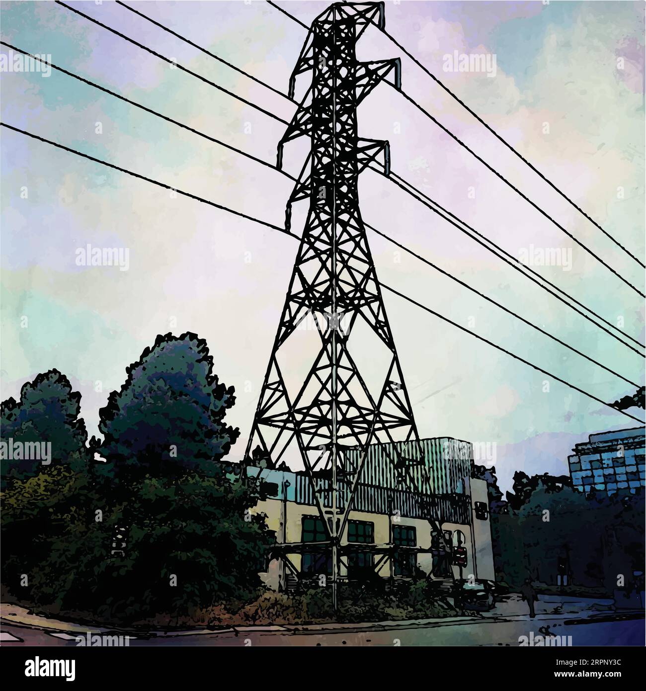 Hochspannungsleitungen und Pylon Stock Vektor