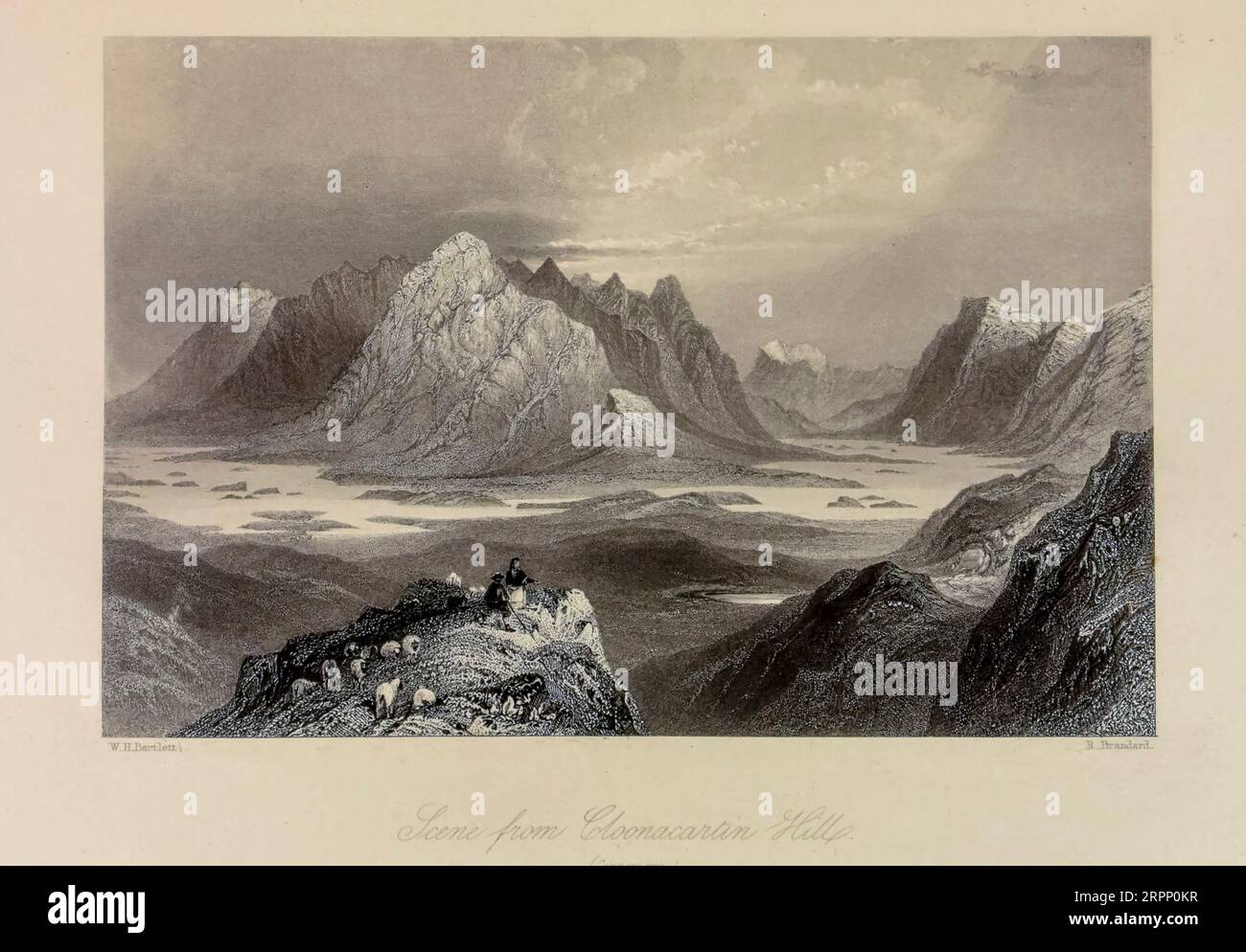 Stahlstich aus den Landschaften und Antiquitäten Irlands von Bartlett, W. H. (William Henry), 1809-1854, Illustrator.Band 2. London: George Virtue 1842 William Henry Bartlett (26. März 1809 – 13. September 1854) war ein britischer Künstler, der vor allem für seine zahlreichen Zeichnungen bekannt war, die in Stahlstiche geritzt wurden. Stockfoto