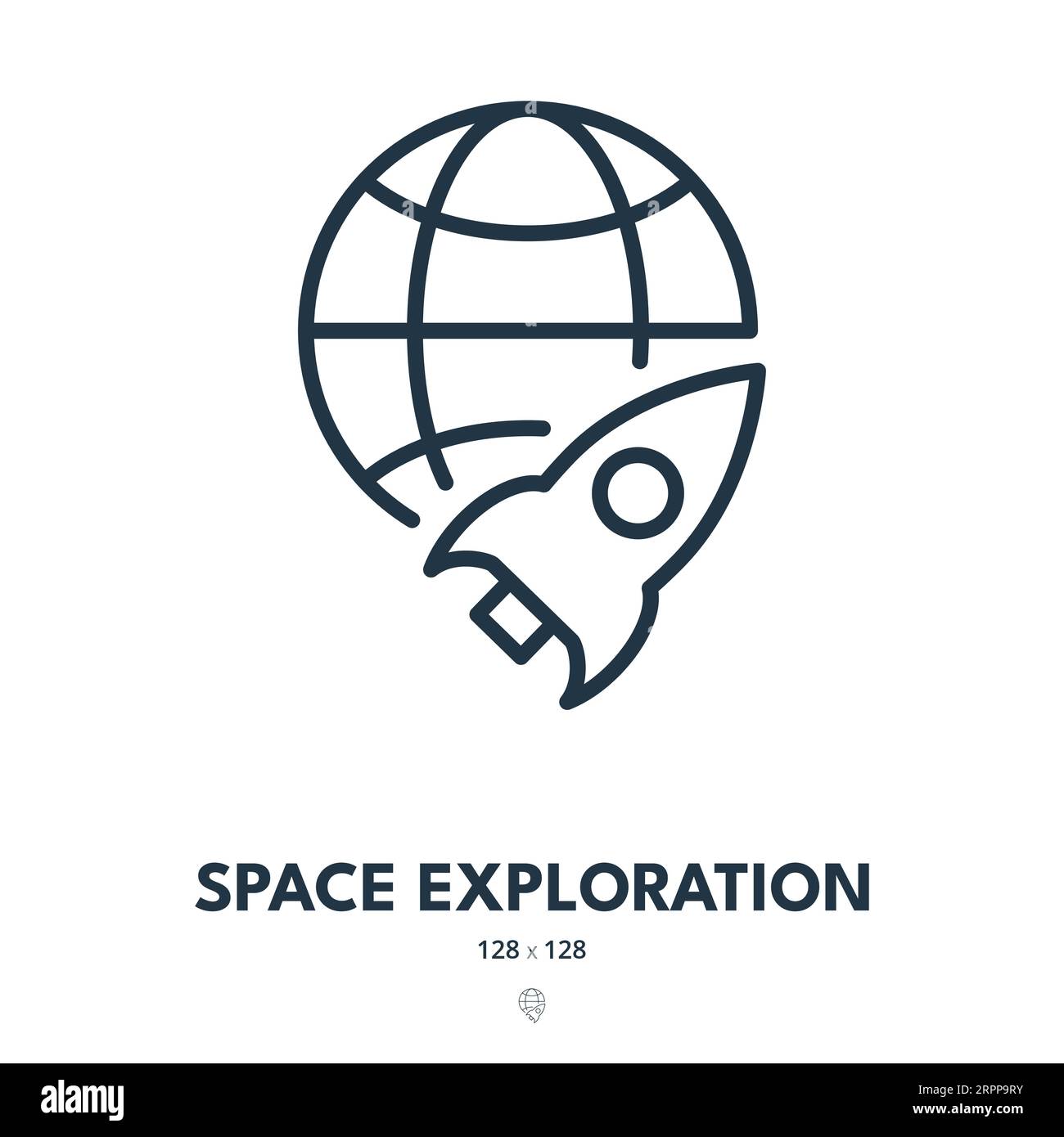 Symbol Space Exploration (Raumforschung). Rakete, Raumschiff, Kosmos. Bearbeitbare Kontur. Symbol „Einfacher Vektor“ Stock Vektor