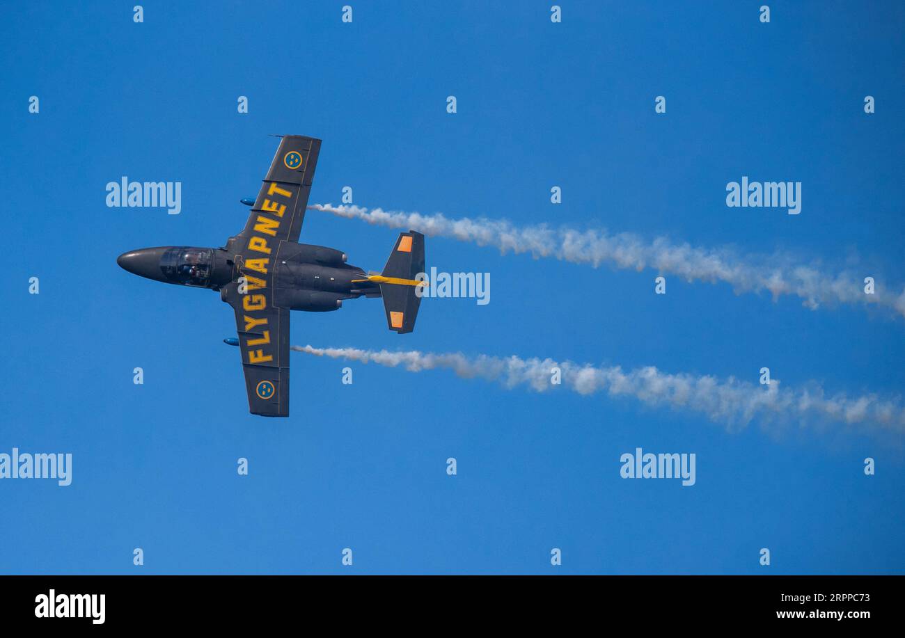 Flugschau, Saab 105, SK 60, am Flughafen Örebro, Örebro, Schweden. Stockfoto