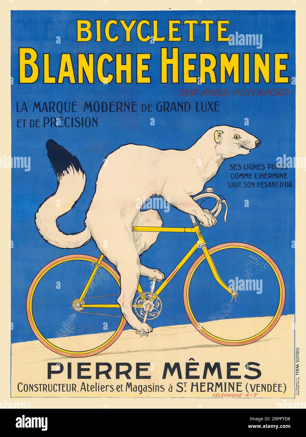 Bicyclette Blanche Hermine, sur pneu Hutchinson. Künstler unbekannt. Poster, das 1926 in Frankreich veröffentlicht wurde. Stockfoto