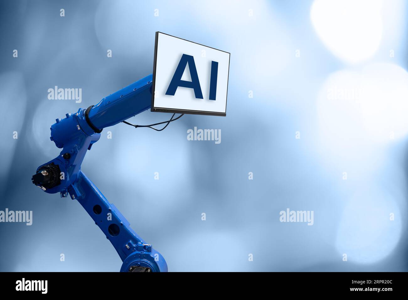 Roboter mit Text-KI - Symbol der künstlichen Intelligenz. Stockfoto