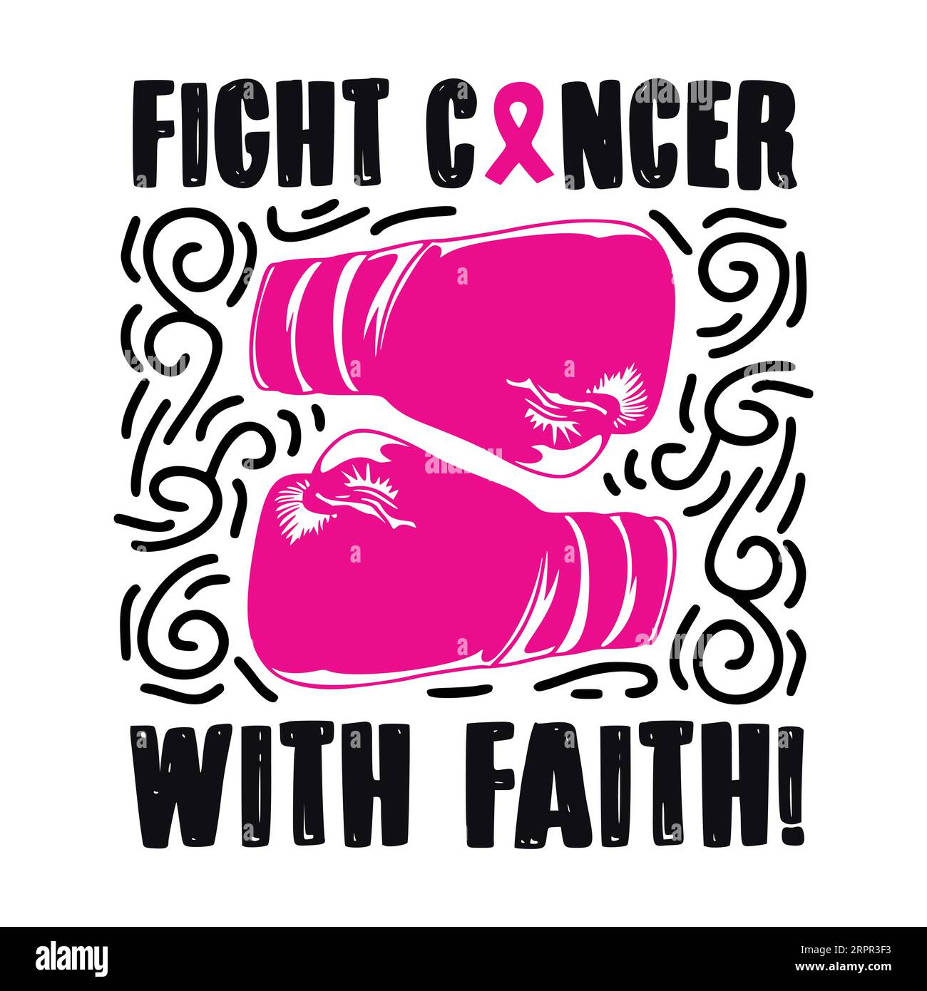 Bekämpfen Sie Krebs mit Faith Typografie T-Shirt Design, T-Shirt Print, Kalligraphie, Beschriftung, T-Shirt Designs, Silhouette-T-Shirt-Design Stock Vektor