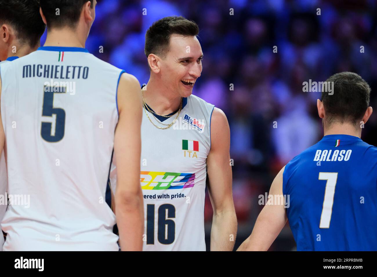 Yuri Romanò aus Italien, gesehen während der Finalrunde 6 der Männer-Volleyball-Europameisterschaft 2023 zwischen Italien und der Schweiz in Palaprometeo. Endstand; Italien 3:0 Schweiz. Stockfoto