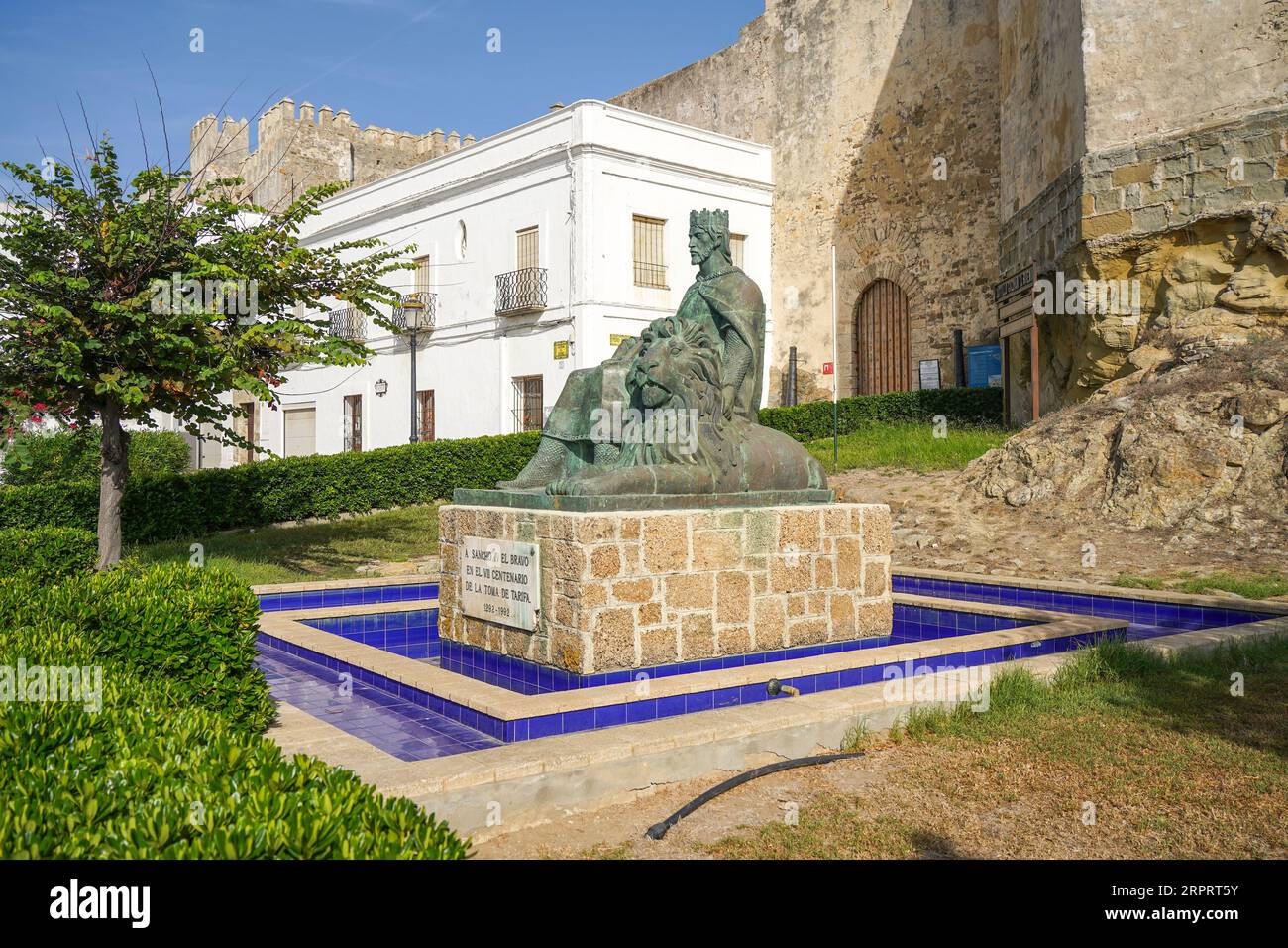 Tarifa Spanien. Statue,Guzman,Schloss,Tarifa,andalusien,spanien,Sancho IV,costa de la luz,Burg Guzman,Guzman Stockfoto