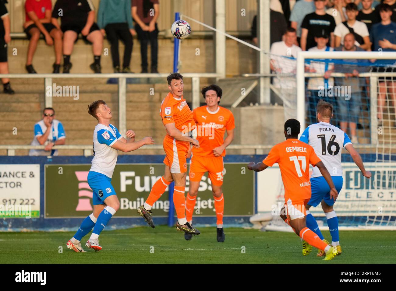 Barrow in Furness, Großbritannien. September 2023. Matty Virtue #17 von Blackpool steht beim EFL Trophy Match Barrow vs Blackpool im SO Legal Stadium, Barrow-in-Furness, Großbritannien, 5. September 2023 (Foto: Steve Flynn/News Images) in Barrow-in-Furness, Großbritannien am 9. 5. 2023. (Foto von Steve Flynn/News Images/SIPA USA) Credit: SIPA USA/Alamy Live News Stockfoto