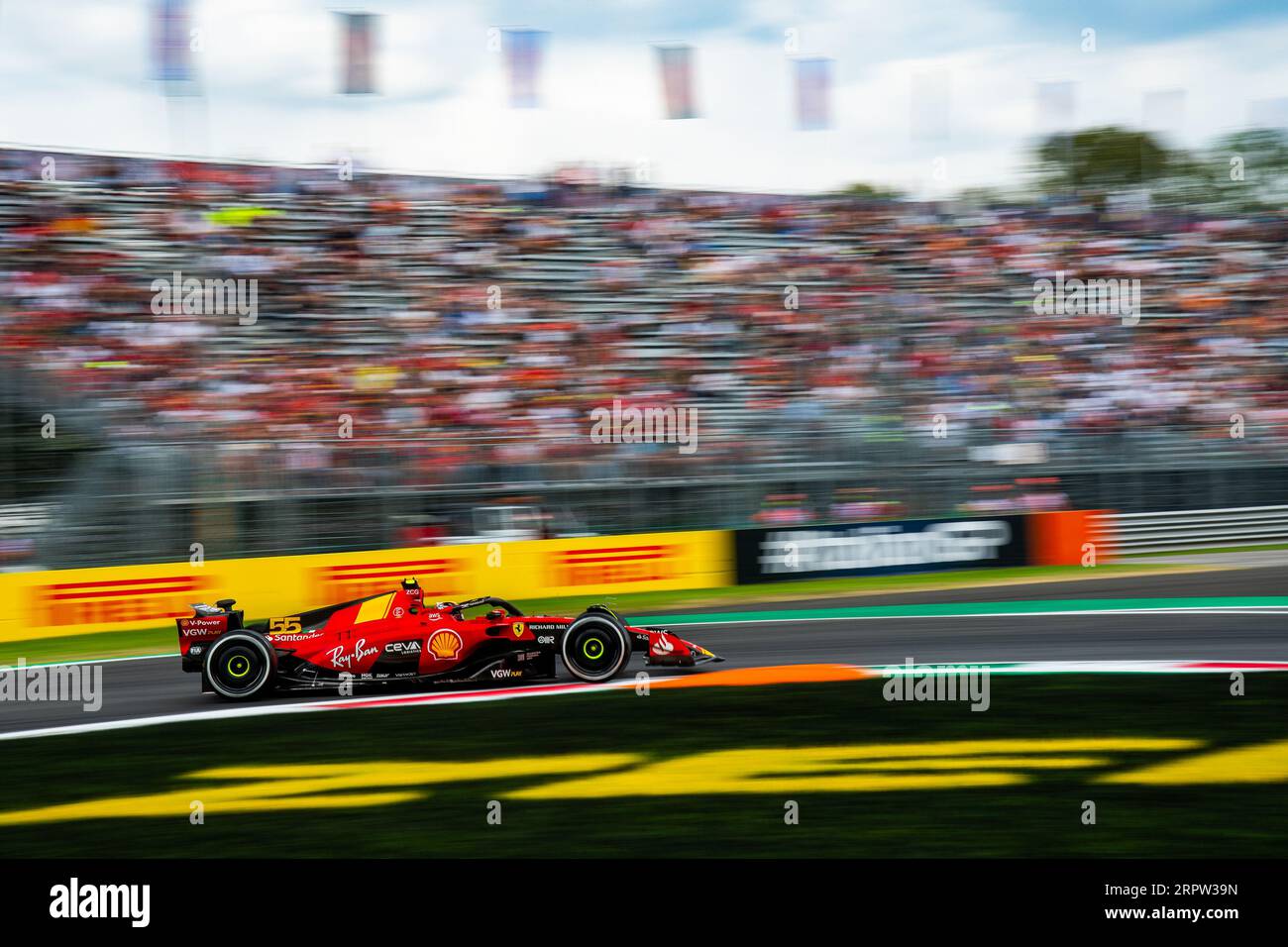 Monza, Italien - 01. SEPTEMBER 2023, #55 Carlos Sainz (Spanien, Ferrari), freies Training vor der Qualifikation für die F1-GP 2023 in Italien Stockfoto