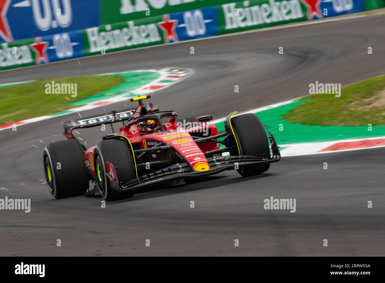 Monza, Italien - 01. SEPTEMBER 2023, #55 Carlos Sainz (Spanien, Ferrari), freies Training vor der Qualifikation für die F1-GP 2023 in Italien Stockfoto