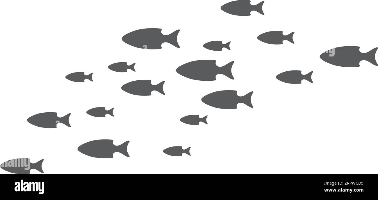 Symbol für Fischschwärme. Schwarzes schwimmendes Wassertier Stock Vektor