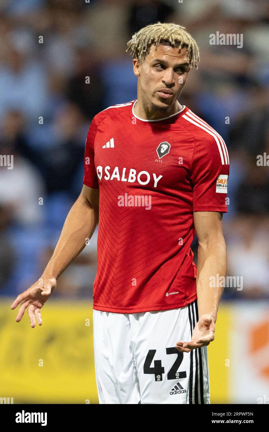 Bolton, UK, 5. September 2023, Theo Vassell aus Salford City während des Spiels der EFL Trophy North Group E zwischen Bolton Wanderers und Salford City im Toughsheet Community Stadium am Dienstag, 5. September 2023 (Foto: Phil Bryan/Alamy Live News) Stockfoto