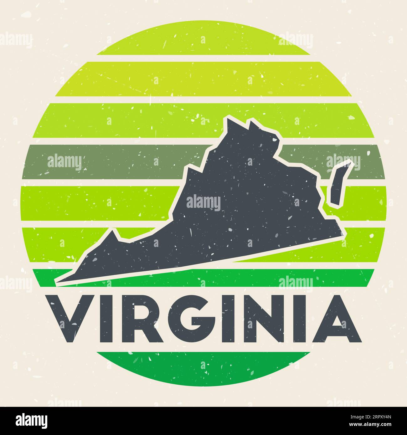 Virginia-Logo. Mit der Karte des US-Bundesstaates und farbigen Streifen, Vektorillustration unterzeichnen. Stock Vektor