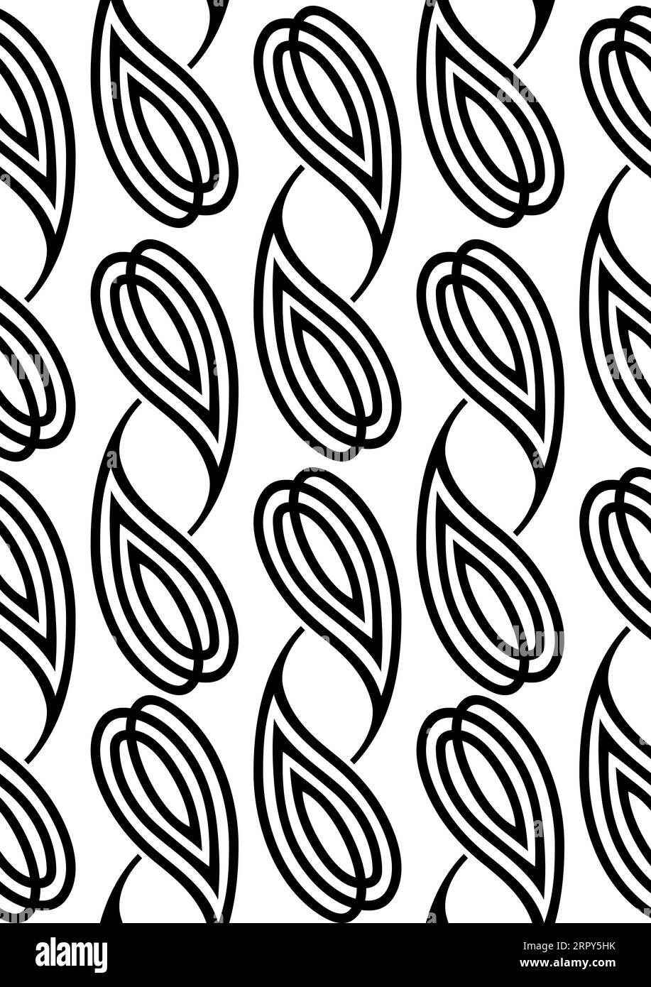 Nahtloses Muster mit Paisley-Motiven in Schwarz und weiß Stockfoto