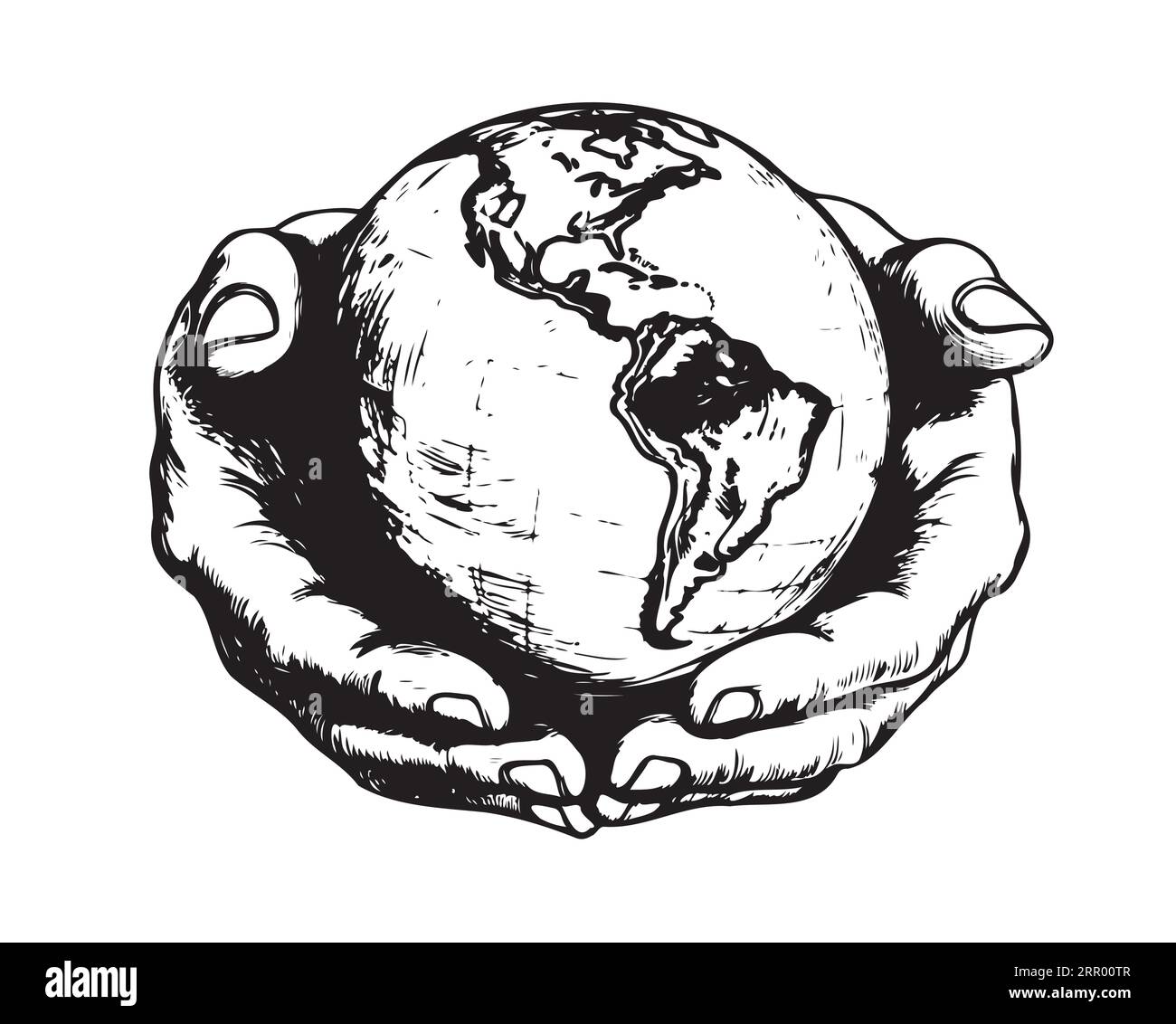 Planet Earth in Hands Sketch Hand Drawn Sketch Illustration Stock Vektor