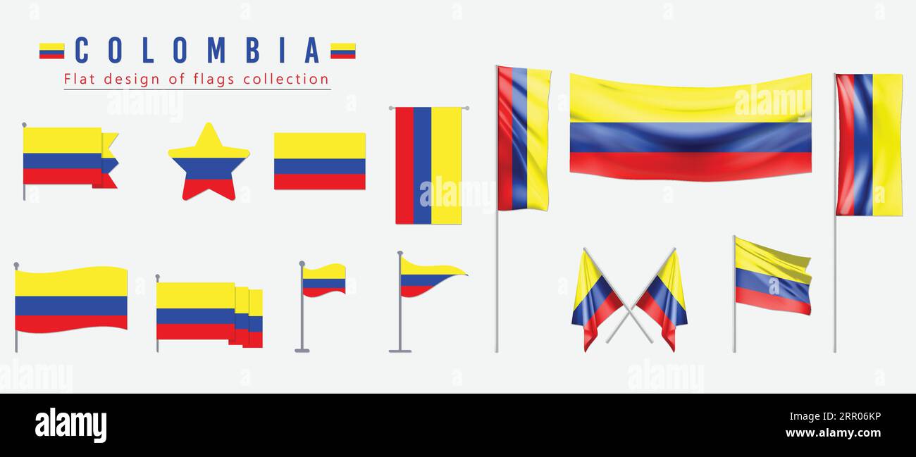 Kolumbien Flagge, flaches Design der Flaggen Kollektion Stock Vektor