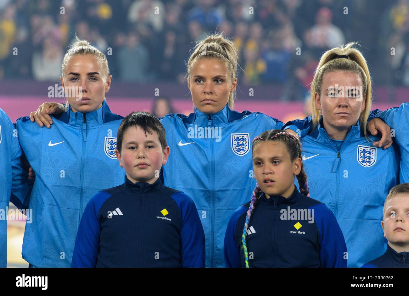 HONGKONG SAR, CHINA. AUGUST 2023. Finale der FIFA Fußball-Weltmeisterschaft der Frauen 2023. Das England Team stellt sich vor dem Finale für die Nationalhymnen an Stockfoto