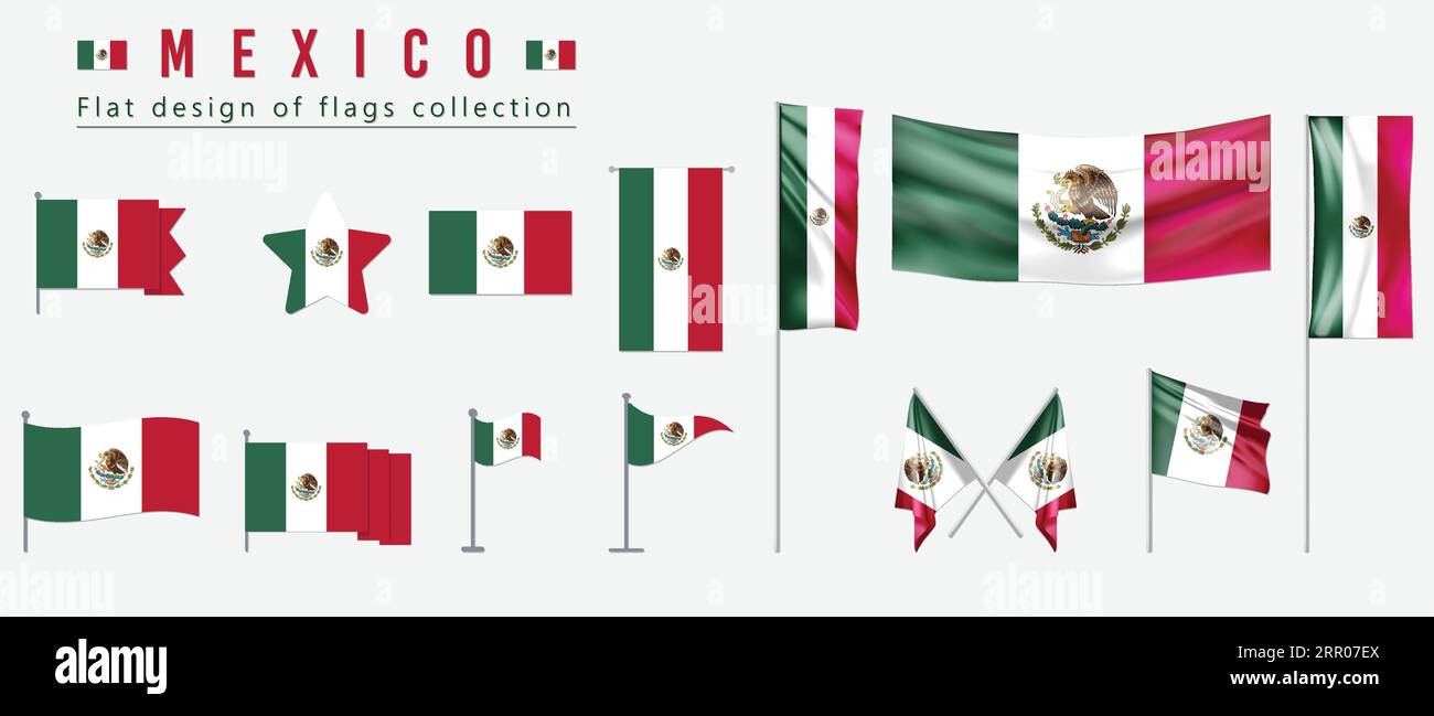 Mexiko-Flagge, flaches Design der Flaggen-Kollektion Stock Vektor
