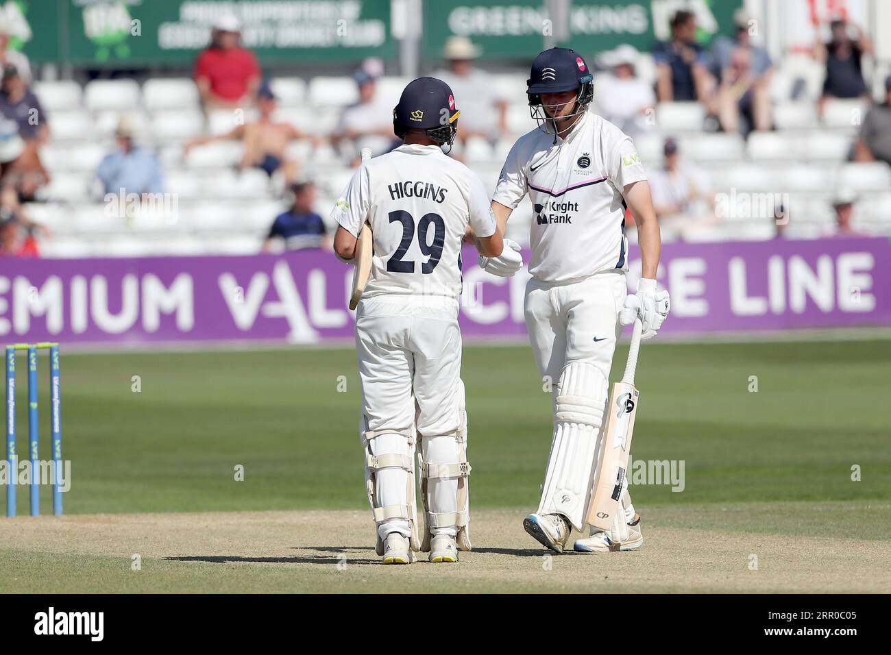 Ryan Higgins und Luke Hollman genießen eine nützliche Partnerschaft für Middlesex während Essex CCC vs Middlesex CCC, LV Insurance County Championship Division 1 Stockfoto