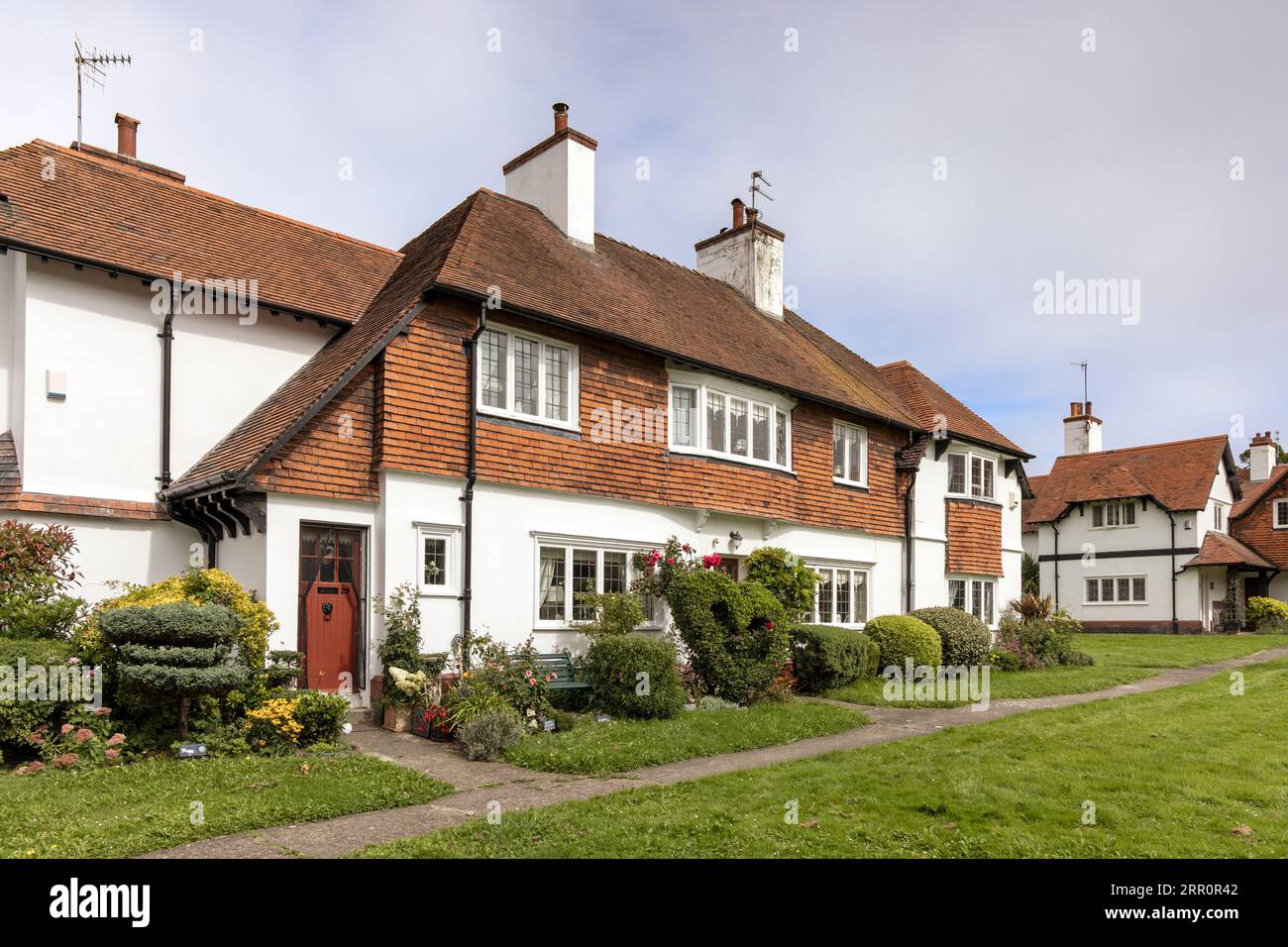 Cottages und Häuser im Dorf Port Sunlight am Wirral, Merseyside, England Stockfoto