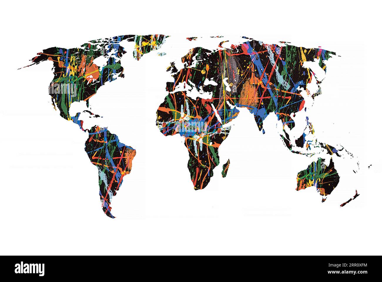 Gemalte Karte der Welt. Hochauflösender abstrakter mehrfarbiger Hintergrund. Stockfoto
