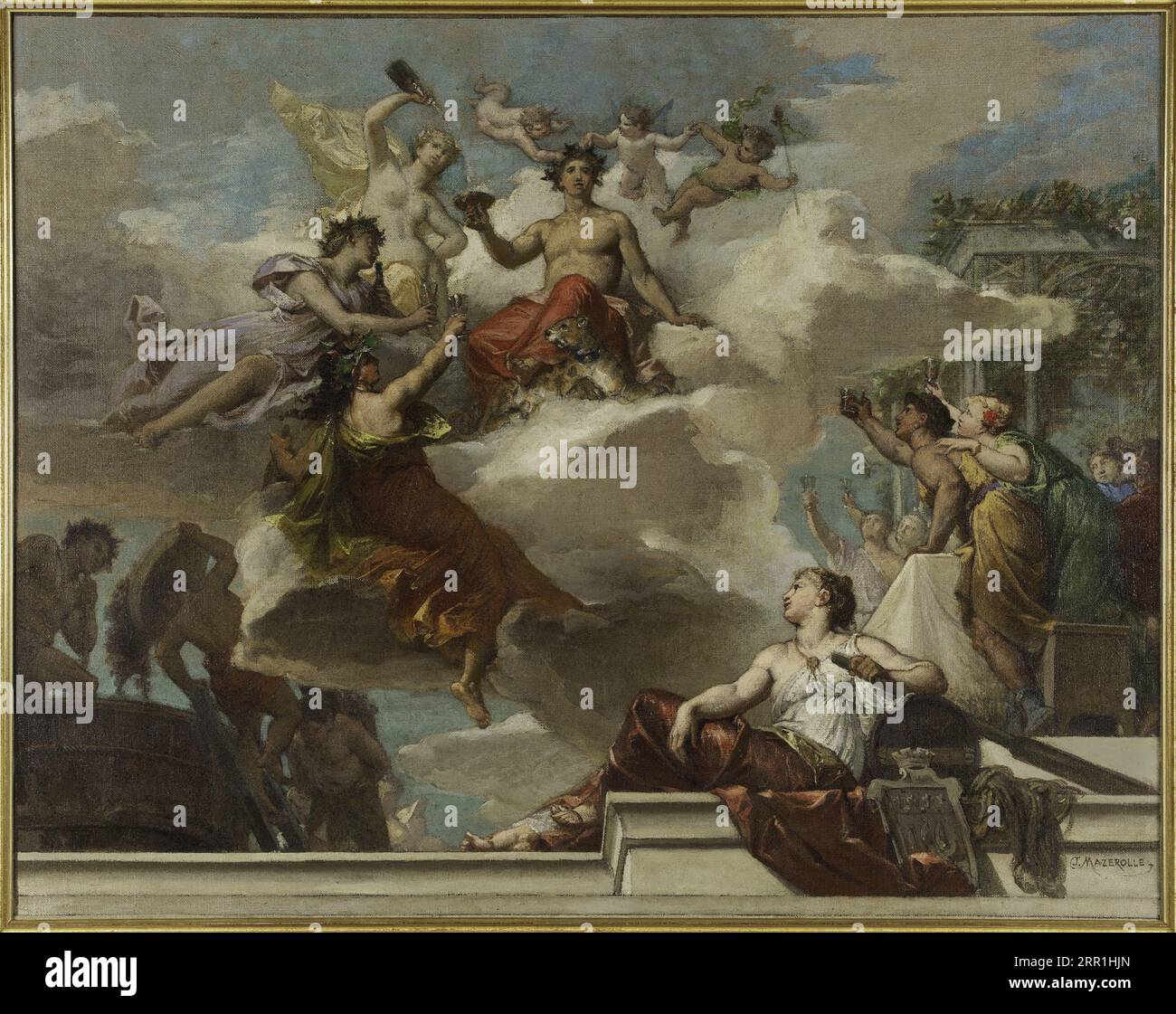 Esquisse pour la mairie du 12ème : Le triomphe de Bacchus (plafond du Grand escalier) 1880 von Alexis-Joseph Mazerolle Stockfoto