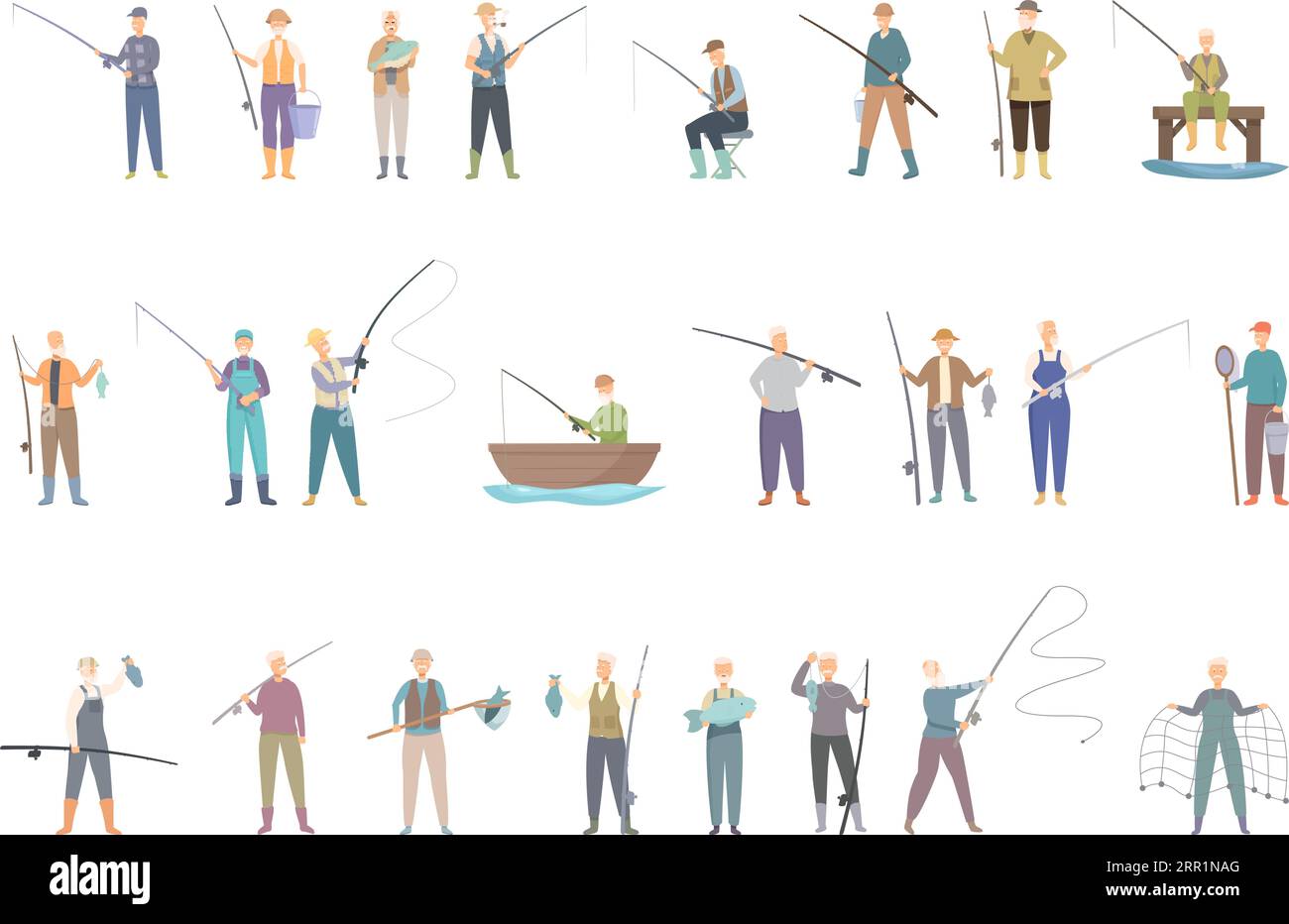 Großvater Angelsymbole setzen Zeichentrickvektor. Die Natur des Menschen. Reisezeit Stock Vektor Großvater Angelsymbole setzen Zeichentrickvektor. Die Natur des Menschen. Reisezeit Stock Vektor