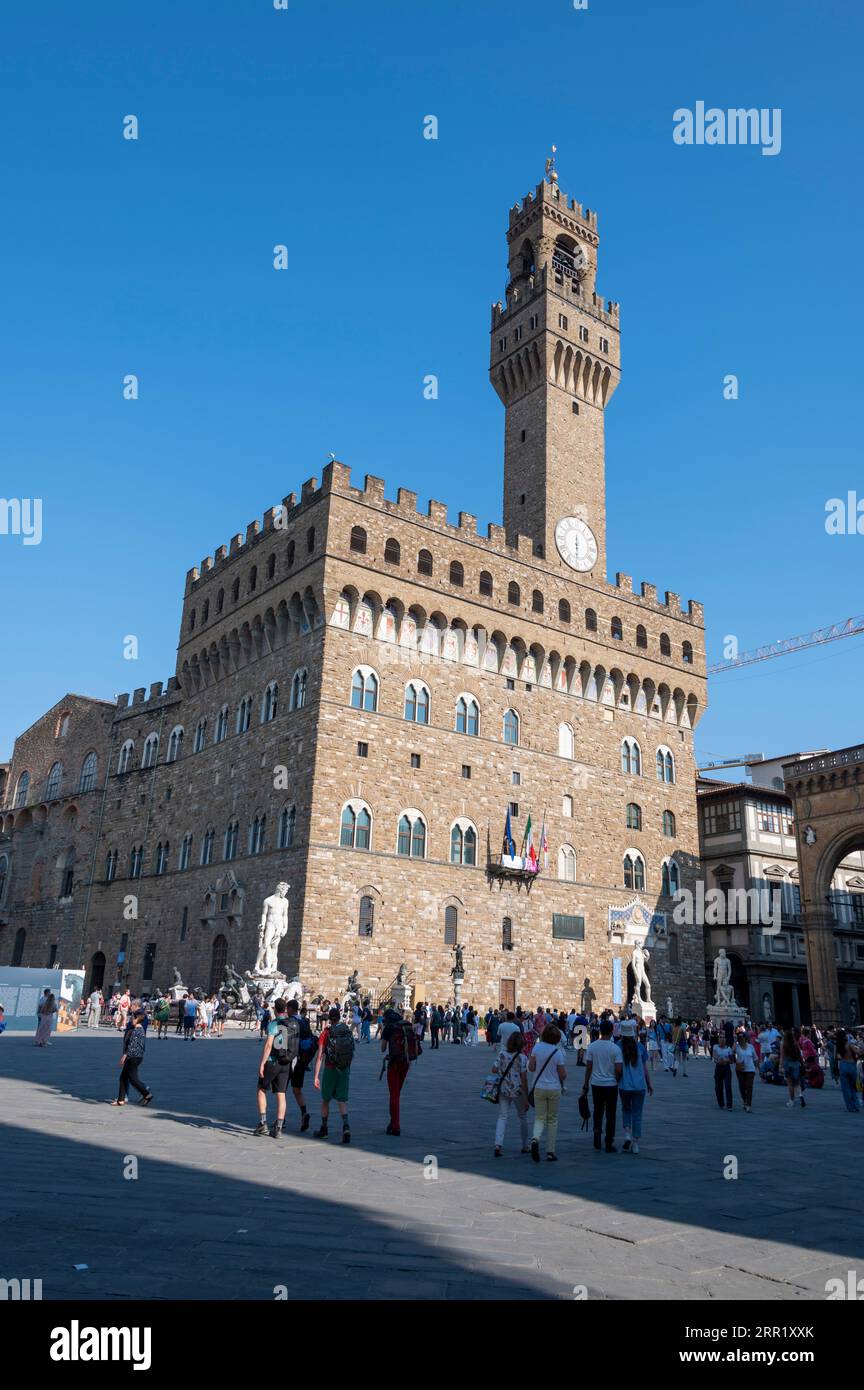Rathaus von Florenz, Kunstmuseum von Florenz, Palazzo Vecchio, Piazza della Signoria, Florenz, Toskana Region, Italien, italienische Architektur, UNESCO World h Stockfoto