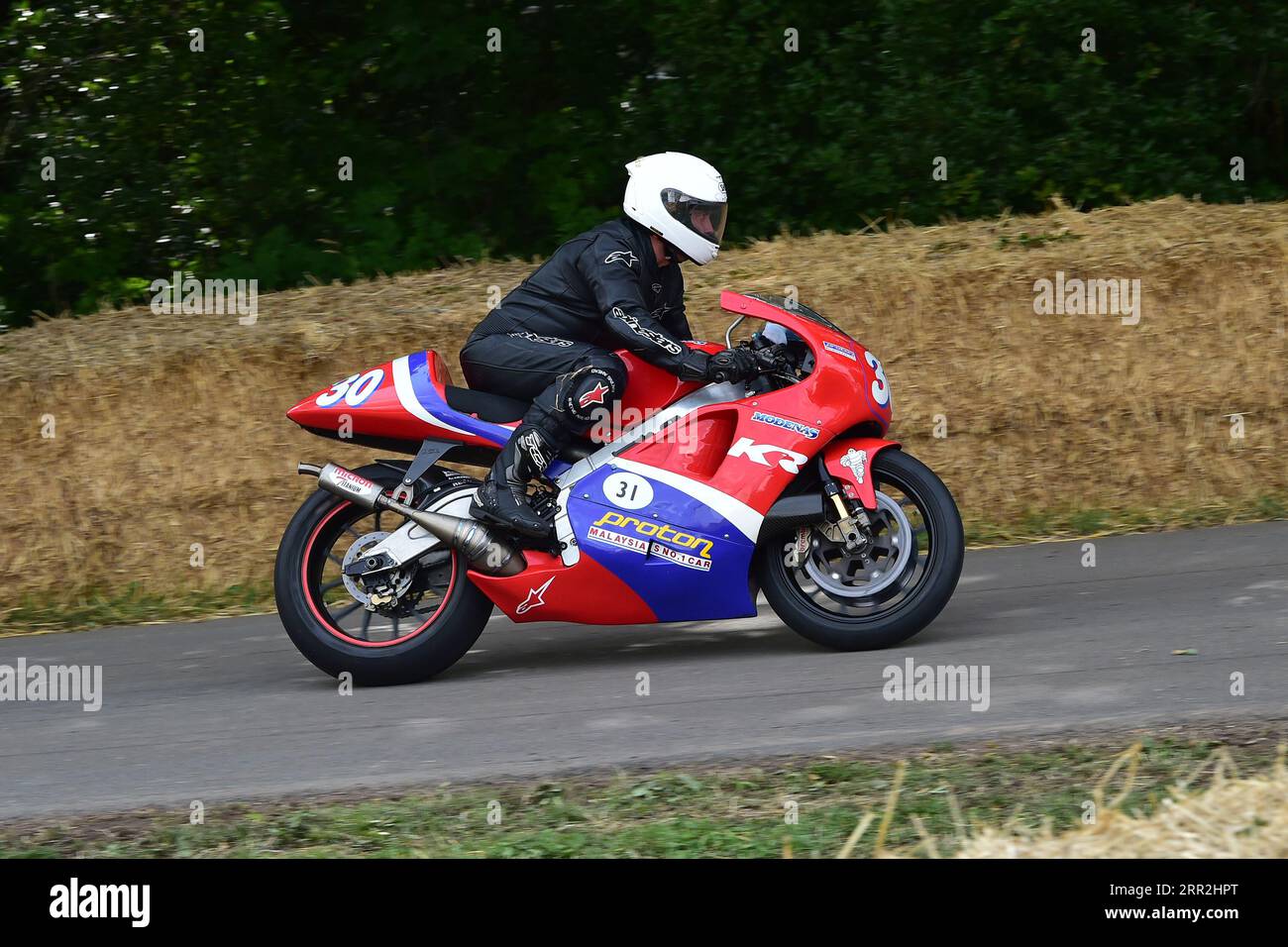 Dean Simpkins, Modenas 500 KR3, MotoGP Celebration, mit einigen der berühmtesten Bikes und Fahrer von 1947 bis zu denen, die derzeit in diesem Bereich verwendet werden Stockfoto