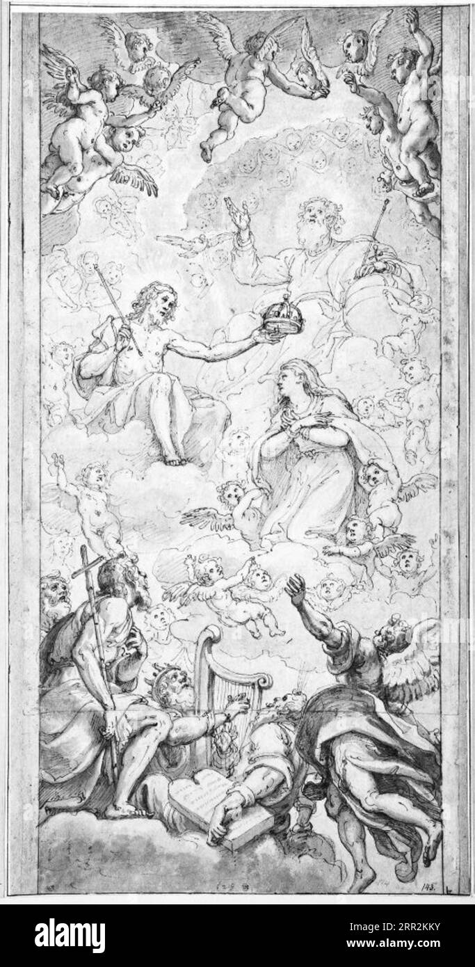 Die Krönung der Jungfrau mit St. Johan der Täufer, König David und Moses von Domenico Passignano Stockfoto