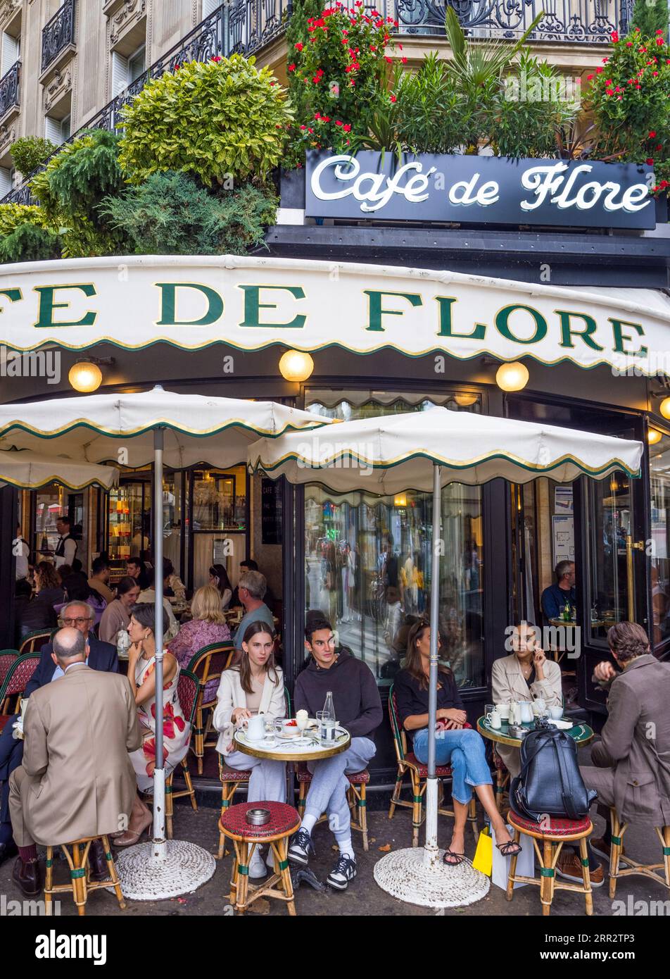 Café de Flore, Philosophen Cafe, Paris, Frankreich, Europa, EU. Stockfoto