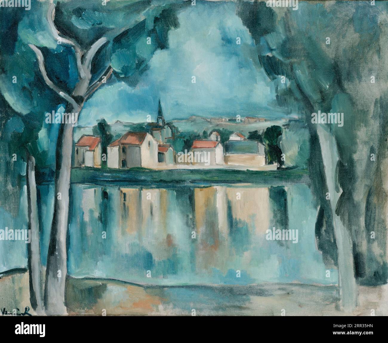 Maurice de Vlaminck - 1876 - 1958 Stadt am Ufer eines Sees Stockfoto