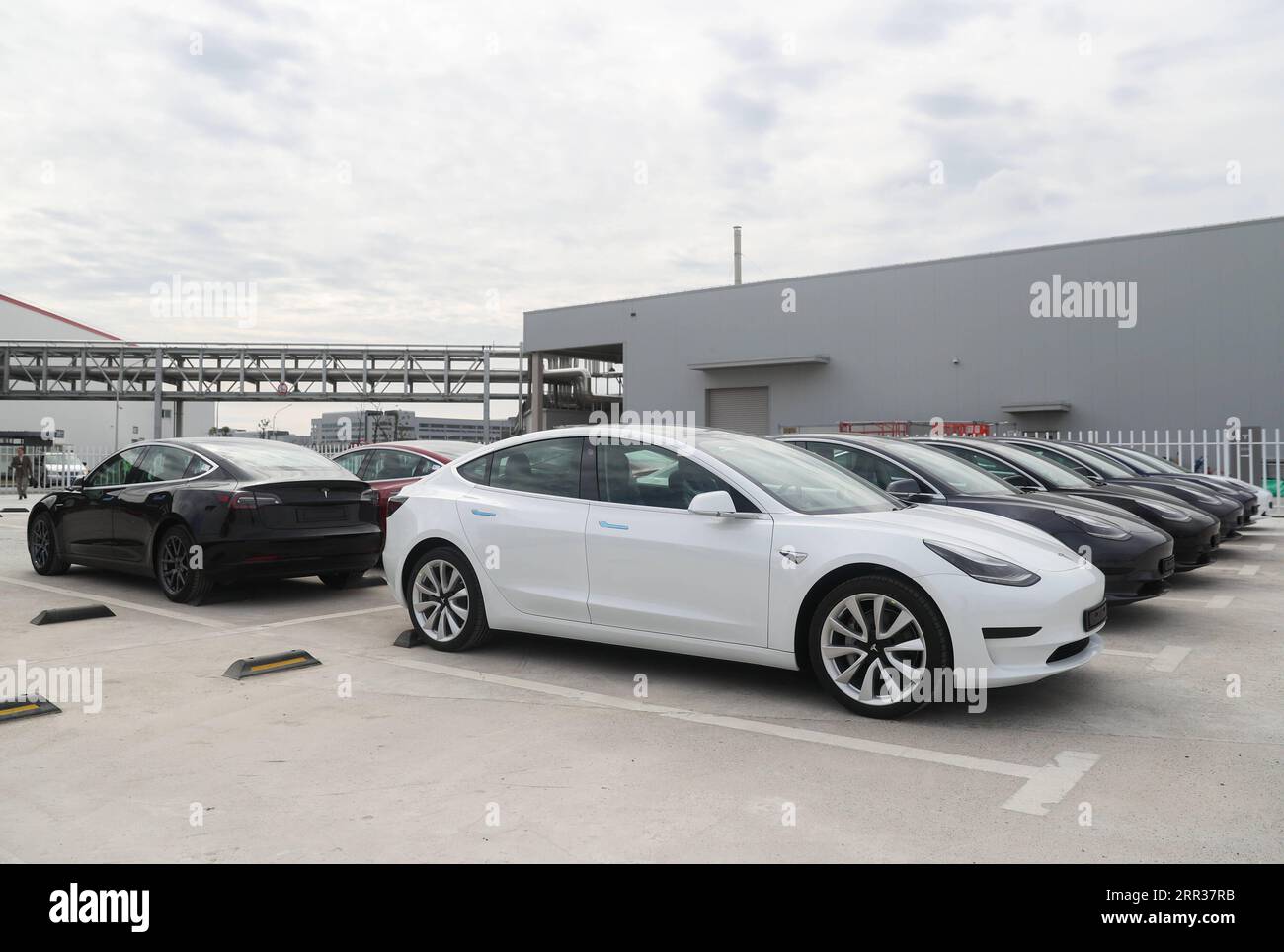 201026 -- SHANGHAI, 26. Oktober 2020 -- Foto aufgenommen am 26. Oktober 2020 zeigt die von Tesla China hergestellten Model 3-Fahrzeuge an ihrem Gigafactory in Shanghai, Ostchina. Der US-amerikanische Automobilhersteller Tesla gab am Montag bekannt, dass er am Dienstag 7.000 Fahrzeuge des Modells 3 Made-in-China nach Europa exportieren wird. Die Limousinen werden voraussichtlich Ende November auf dem Seeweg im belgischen Hafen Zeebrugge ankommen, bevor sie in europäischen Ländern wie Deutschland, Frankreich, Italien, Spanien, Portugal und der Schweiz verkauft werden. Tesla lieferte die erste Serie von Made-in-China Model 3-Limousinen Anfang dieses Jahres an die Öffentlichkeit, ein Jahr später Stockfoto