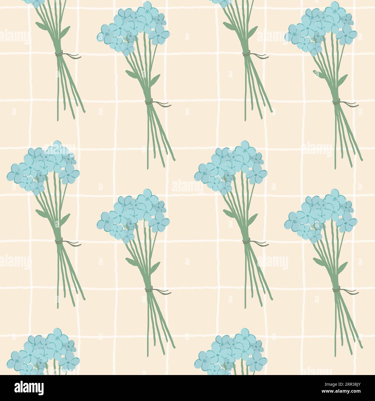 Karierte Tapete aus Cottagecore mit Karomuster und blauem nahtlosem Blumenmuster. Hand gezeichnete Doodle Blumen Cottagecore Chintz rustikaler botanischer Hintergrund Stock Vektor