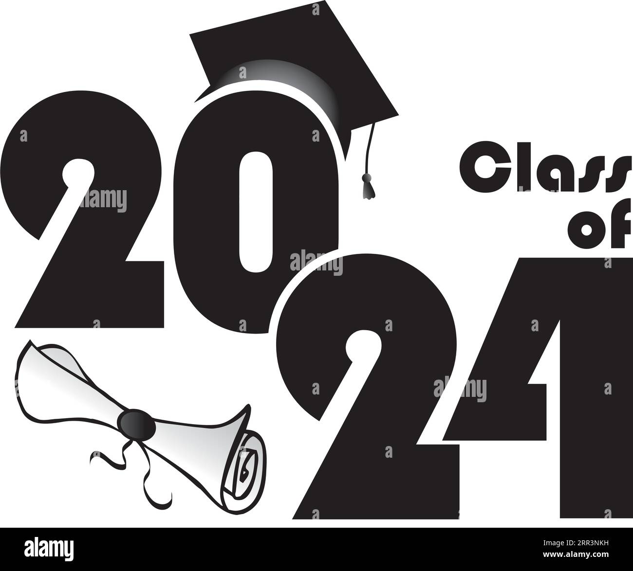 Klasse von 2024 mit Diplom und Hut gestapelt Stock Vektor