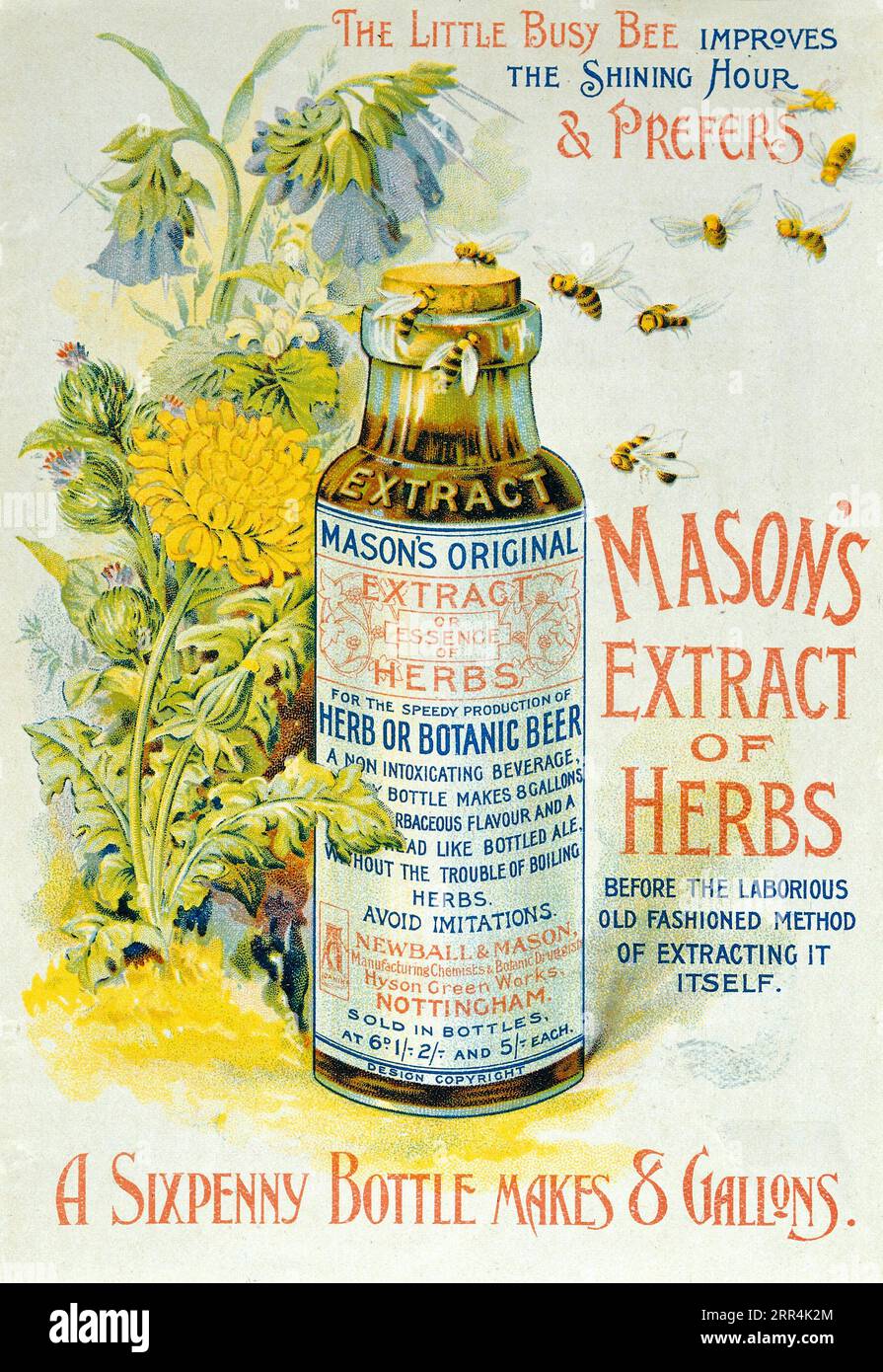 Victorian Era Magazine INSERT, Mason's Extract of Herbs for Botanic Beer, Vintage Advertising from c1900 Stockfoto