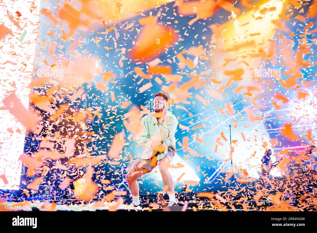 Leeds, Großbritannien. 25. August 2023. Dan Reynolds, Gitarrist Wayne Sermon, Bassist Ben McKee und Schlagzeuger Daniel Platzman von der Band Imagine Dragons Stockfoto