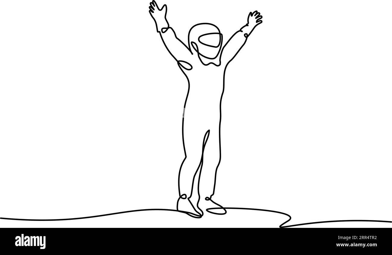 Sieger Rennfahrer. Durchgängiger einzeiliger Zeichenstil. Minimalistische schwarze lineare Skizze isoliert auf weißem Hintergrund. Vektorillustration Stock Vektor