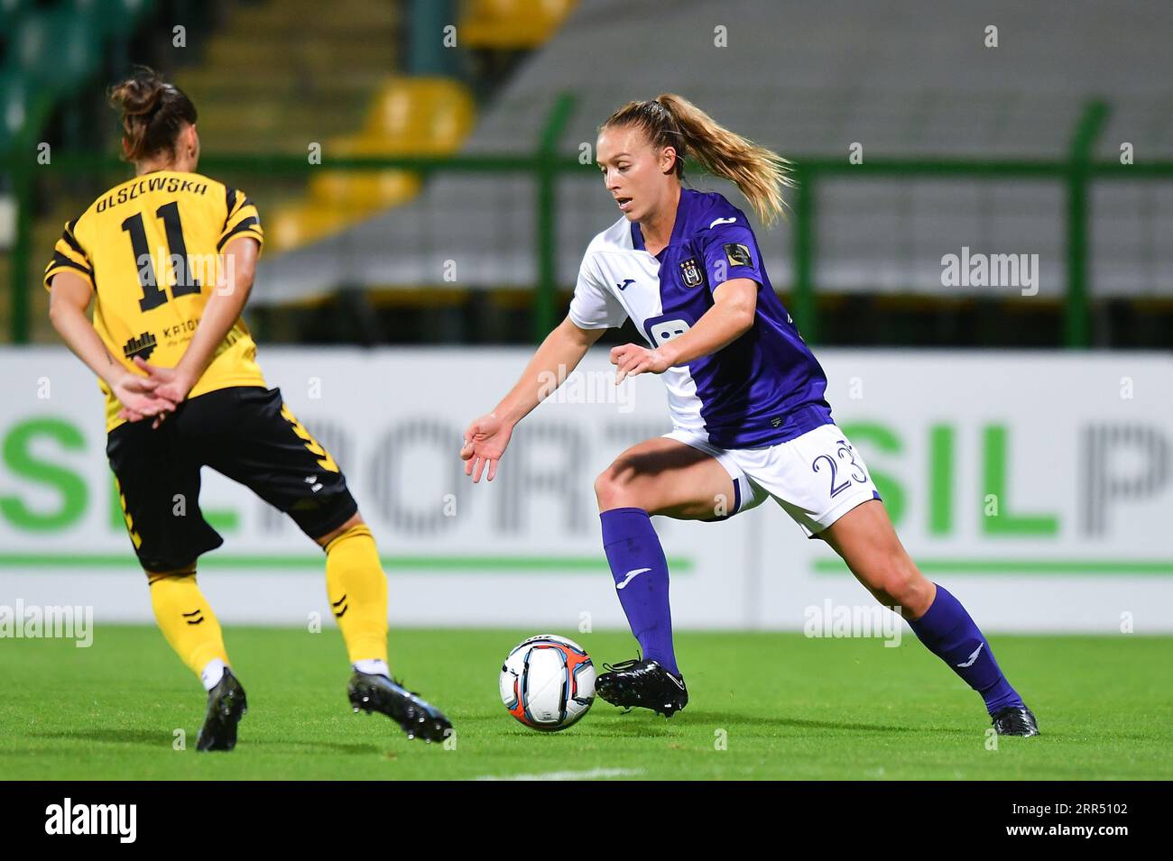 Kattowitz, Polen. September 2023. Allie Thornton während der ersten Qualifikationsrunde der UEFA Women's Champions League im ersten Leg-Spiel zwischen Anderlecht und GKS Katowice am 6. September 2023 in Katowice, Polen. (Foto: PressFocus/SIPA USA) Credit: SIPA USA/Alamy Live News Stockfoto